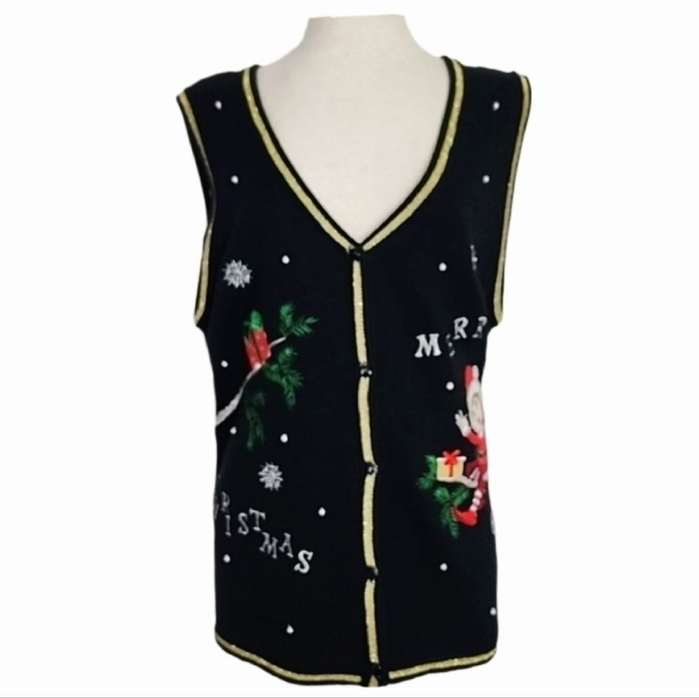 American Vintage Vest Christmas Embroidery And Applique Black Plus Size 18